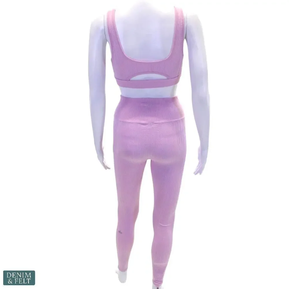 Alo Yoga‎ Seamless Cable Knit Bra & High-Waist Legging Set Sugarplum Pink Small